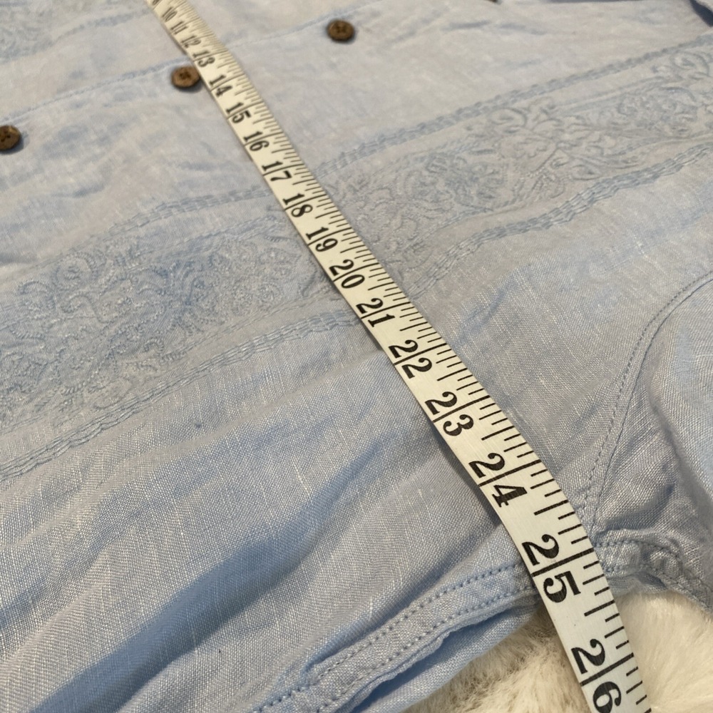 Caribbean Men's Linen Pale Blue Embroidered Button Up Shirt Sz‎ XL - Picture 4 of 10